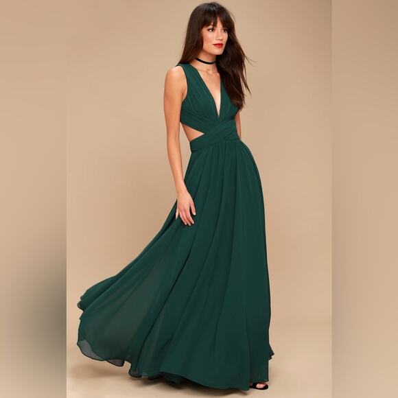 Lulus Vivid Imagination Forest Green Cutout Maxi Dress - Picture 1 of 6